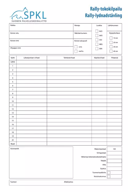 Rally-Toko arvostelulomake - Rally-toko - 405224 - 2