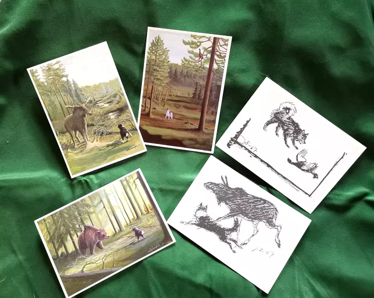 SPJ koira ja hirvi piirretty kortti - SUOMEN PYSTYKORVAJÄRJESTÖ - 203014 - 1