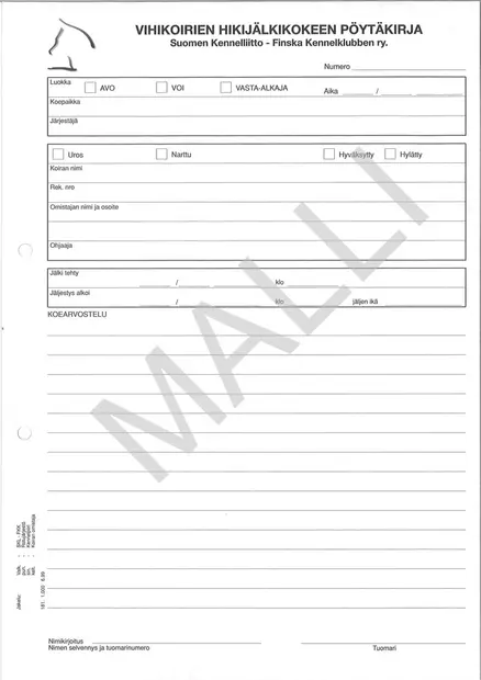 Vihikoirien hikijälkikoe pöytäkirja - Muut - 405165 - 1