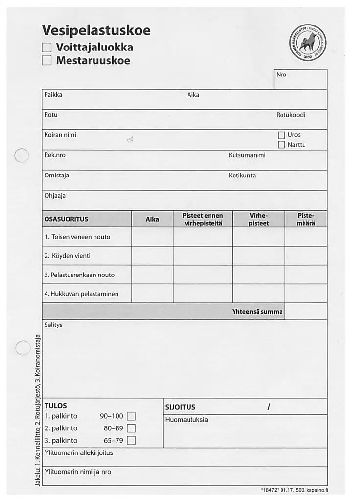 Vepe pöytäkirja VOI / Mestaruuskoe - Vepe - 405197 - 1